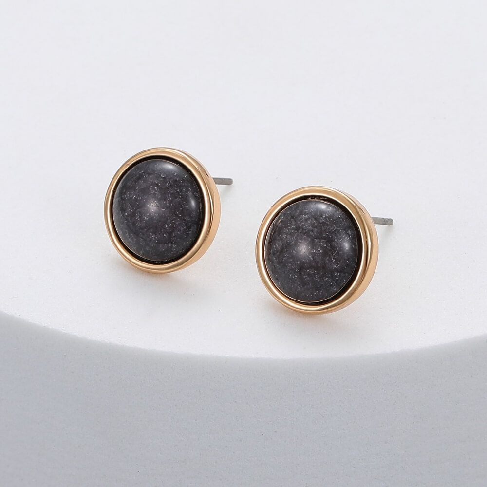 Jeweriche Imitation Grey Color Fancy Round Design Gola Stone Earrings