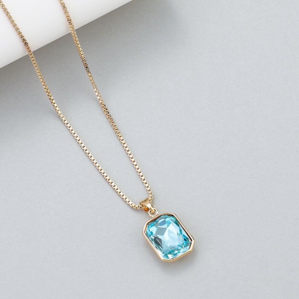 sterling silver jewellery york Delicate Gold Tone Box Chain Necklace With  Faceted Blue Crystal Pendant (M278)B) Sterling silver jewellery range of  Fashion and costume and body jewellery.