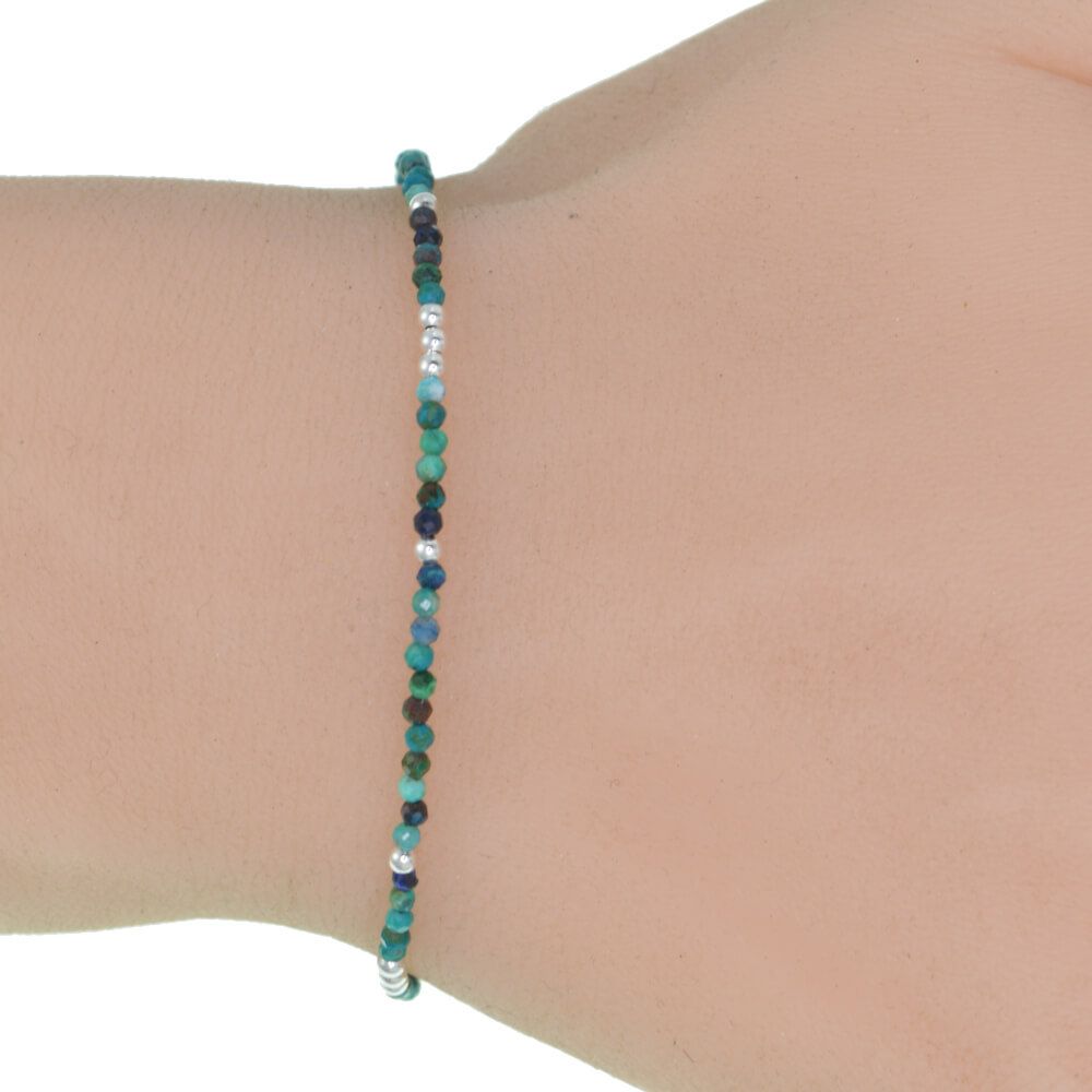 Sterling Silver Round Bead Bracelet with Dangling Blue/Green, Red, Pin –  100Sterling