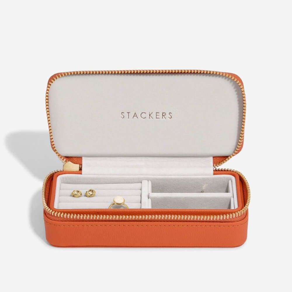 sterling silver jewellery york STACKERS Collection: Medium Size Bold Orange  Faux Leather and Velvet Zipped Travel Jewellery Storage Box Sterling silver  jewellery range of Fashion and costume and body jewellery.