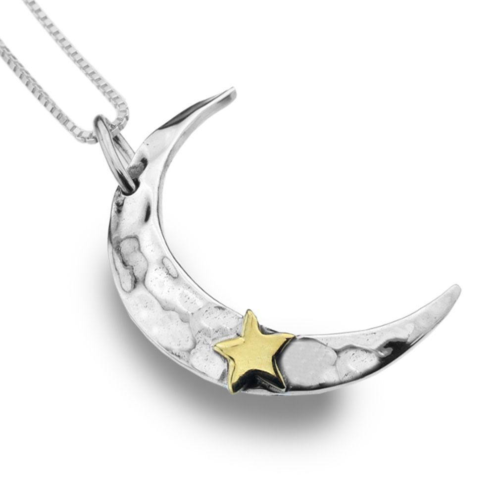 Cornish Tin & Silver Hammered Moon Necklace- Wearnes Jewellers
