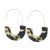 Wire Hooked Statement Earrings with Curving White and Brown Marbled Resin  (3.7cm x 5.5cm) (M354)B)