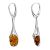 Gorgeous Sterling Silver and Elongated Cognac Amber Earrings with Lever-Arch Fastenings