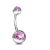 Titanium Double Jewelled Belly Bar with Gems (1.6mm x 8mm) (C175)C)