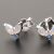 Sterling Silver Petal Design Stud Earrings With Opalescent and Blue Crystals (5mm x 7mm) (E269)