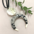 Boho Fashion Jewellery: 81cm Black Cord Necklace with Statement Horn Pendant Wrapped in Snakeskin Print (EV10)
