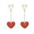 Beautiful Gold and Red Enamel Double Heart Dangly Earrings (4.7cm x 1.7cm) (M13)A)