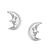 Small Sterling Silver Crescent Moon with Face Design Stud Earrings 