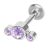 Titanium Internally Threaded Labret Cartilage Piercing with LILAC Triple Jewelled Crescent (1.2mm x 6mm) (C38)B)