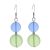 Stainless Steel and Blue Caged Sea Glass Drop Earrings (Natural Colours May Vary!) (M75)