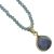 Gold Tone Framed Faceted Blue Sodalite Teardop Pendant on Beaded Crystal Necklace (M137)E)