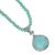 Gold Tone Framed Faceted Turquoise Teardop Pendant on Beaded Crystal Necklace (M137)A)