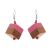 Pink offset resin and natural wood cube drop earrings 1.8 cm (SB65)pk