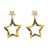 Statement Gold Tone Double Star Shape Earrings with Green Marbled Resin (4.8cm x 3.2cm) (M253)A)