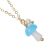 Gold Tone Delicate Necklace with Light Blue Murano Glass Mushroom Pendant 