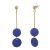 Quirky Fashion Jewellery: Gold Stick Earrings with Royal Blue Bead and Coin Drops