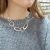 Short Chunky Silver Tone Necklace with Hammered Silver Teadrop Shapes (M17)S)