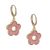 Contemporary Gold Tone Clicker Hoop Earrings With PINK Mother Of Pearl Shell Flowers