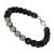 UNISEX Sterling Silver Jewellery: Black Lava Stone and Hammered Silver Beaded Bracelet (22cm) (B167)