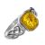 Sterling Silver: Oblong cut Baltic Amber Celtic Ring