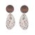 Playful Fashion Jewellery: Natural Tone Wooden Disc and Speckled White Pebble Earrings (6cm x 2.4cm) (SB20)C)