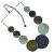 Fashion Jewellery: Adjustable Grey Cord Mid-Length Necklace with Wooden Olive Green, Mint Green, and Dark Grey Discs (SB38)