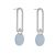 Contemporary Fashion Jewellery: Silver Rounded Oblong  Earrings with Duck Egg Blue Coin Drops (43mm x 14mm) (I23)A)