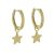 Minimalist Sterling Silver: Tiny Gold Hinged Hoop Earrings with Gold Star Charms (13mm x 19mm) (E400)G)