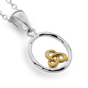 Celtic Sterling Silver Jewellery: Circle Pendant with Small Gold Triquetra Design