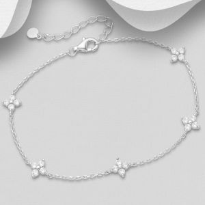 Sterling Silver Floral Bracelet with Clear Crystals (6.5