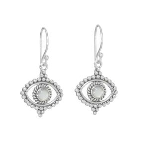 Sterling Silver Evil Eye Earrings With Mother of Pearl Detail (13mm x 27mm) (E57)