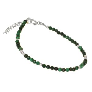 Sterling Silver Round Bead Bracelet with Dangling Blue/Green, Red, Pin –  100Sterling