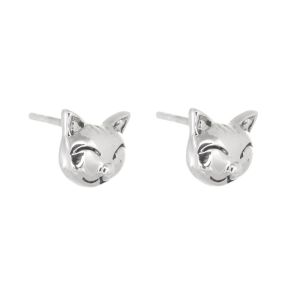  Animal Theme Sterling Silver Jewellery: 8mm Smiling Cat Stud Earrings (E488)