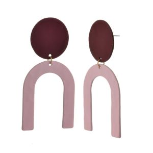 Contemporary Fashion Jewellery: Mulberry Purple and Pink Rubber Coated Abstract Earrings (6cm x 3cm) (M586(p)