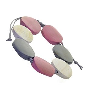 Beautiful Fashion Jewellery: Adjustable Grey Cord Bracelet with Cream, Pink and Grey Wooden Discs