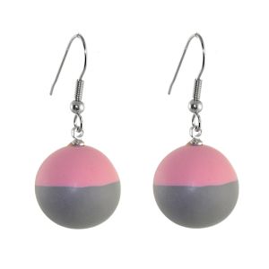 Ruby Olive Jewellery: Grey and Pink Mix Bauble Drop Earrings (3.5cm) (RO7)