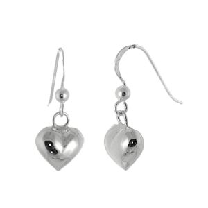 Classic  Sterling Silver Jewellery: Simple 10mm Wide Loveheart Drop Earrings (E180)