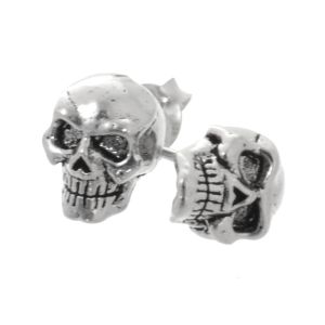 Sterling Silver Jewellery: Gothic Grinning Skull Stud Earrings 