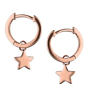 Minimalist Sterling Silver: ROSE GOLD Tiny Hinged Hoop Earrings with Star Charms (13mm x 19mm) (E400)