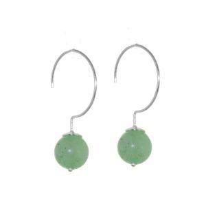 Beautiful Fashion Jewellery: Elegant Round Hooked Earrings with Green Chalcedony Beads (35mm x 10mm) (I22)B)