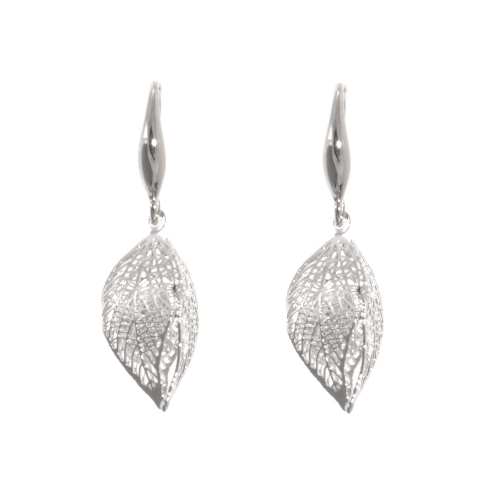 Fashion Earrings: Delicate drop silver earrings in a 3D leaf design with  Swarovski Crystal elements (M124)